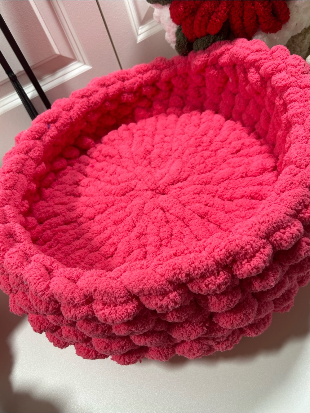 Hand Crafted Bright Pink Plush Small Pet Bed
